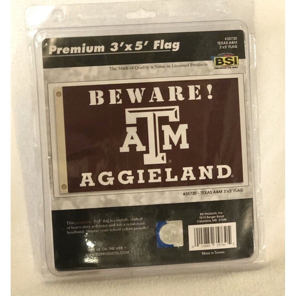 BSI Texas A&M Aggies “Beware! AggieLand” 3 x 5 Ft. Flag with Grommets New In Pkg
